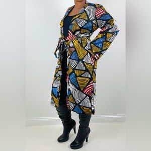 African Print Ankara Multicolor Belted Midi Cotton Blazer